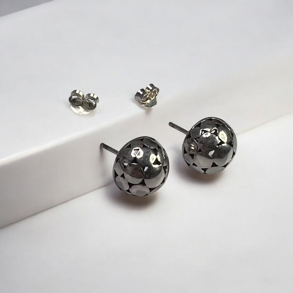 Sterling Silver Faceted Round Stud Earrings With Butterfly Backs - Picture 1 of 10